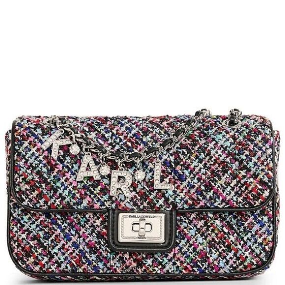 KARL LAGERFELD PARIS Tweed Agyness Shoulder Bag - Picture 1 of 10